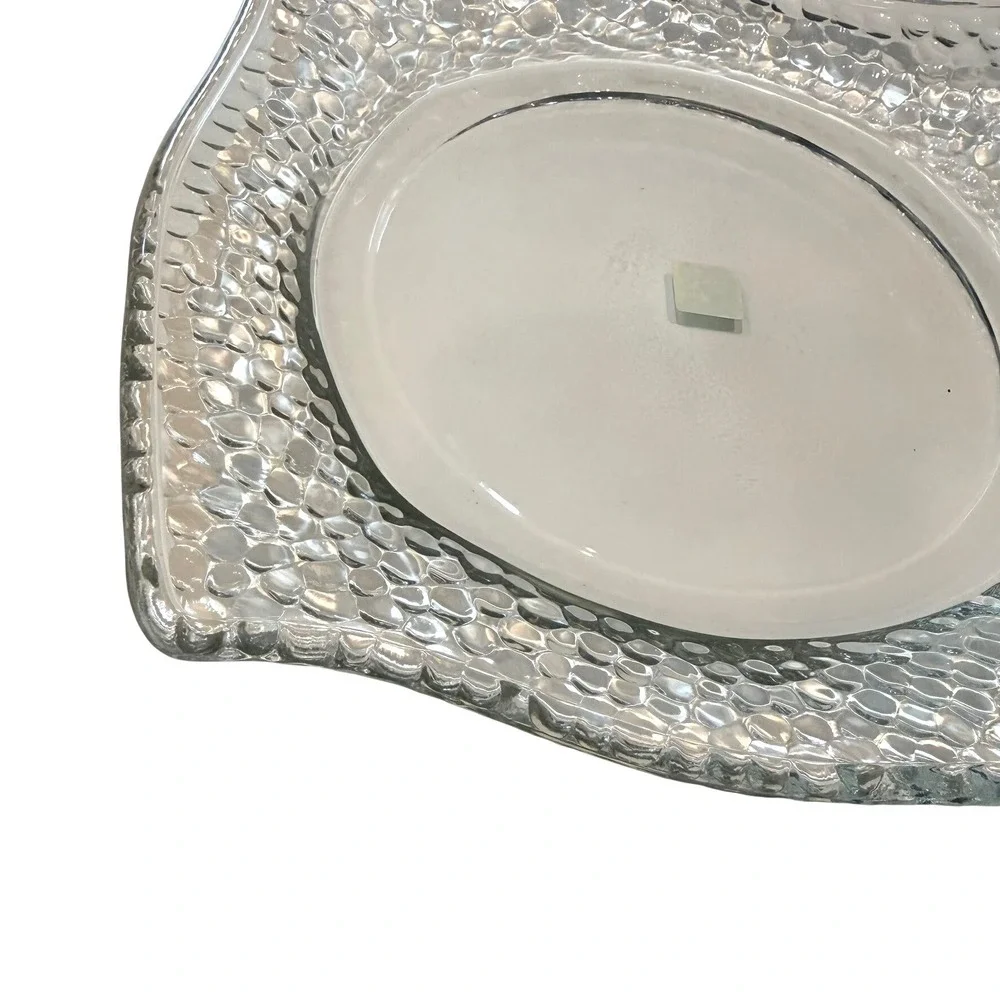 PartyLite Clear Textured Glass 3-Wick‎ Candle Holder Plate Wave Edge Table Decor